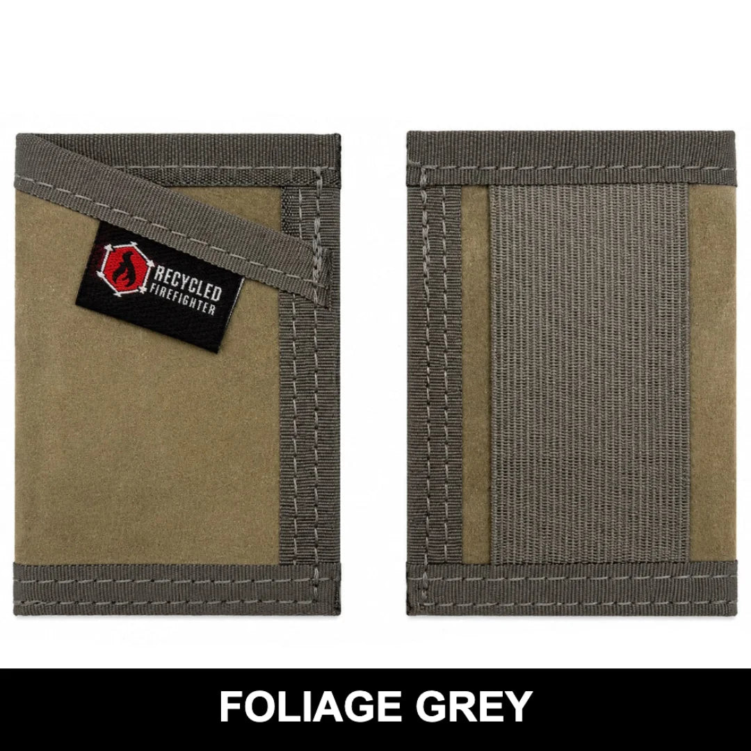 Foliage grey combat leather Sergeant Wallet by Recycled Firefighter. Subtle military coloring provides professional appearance.