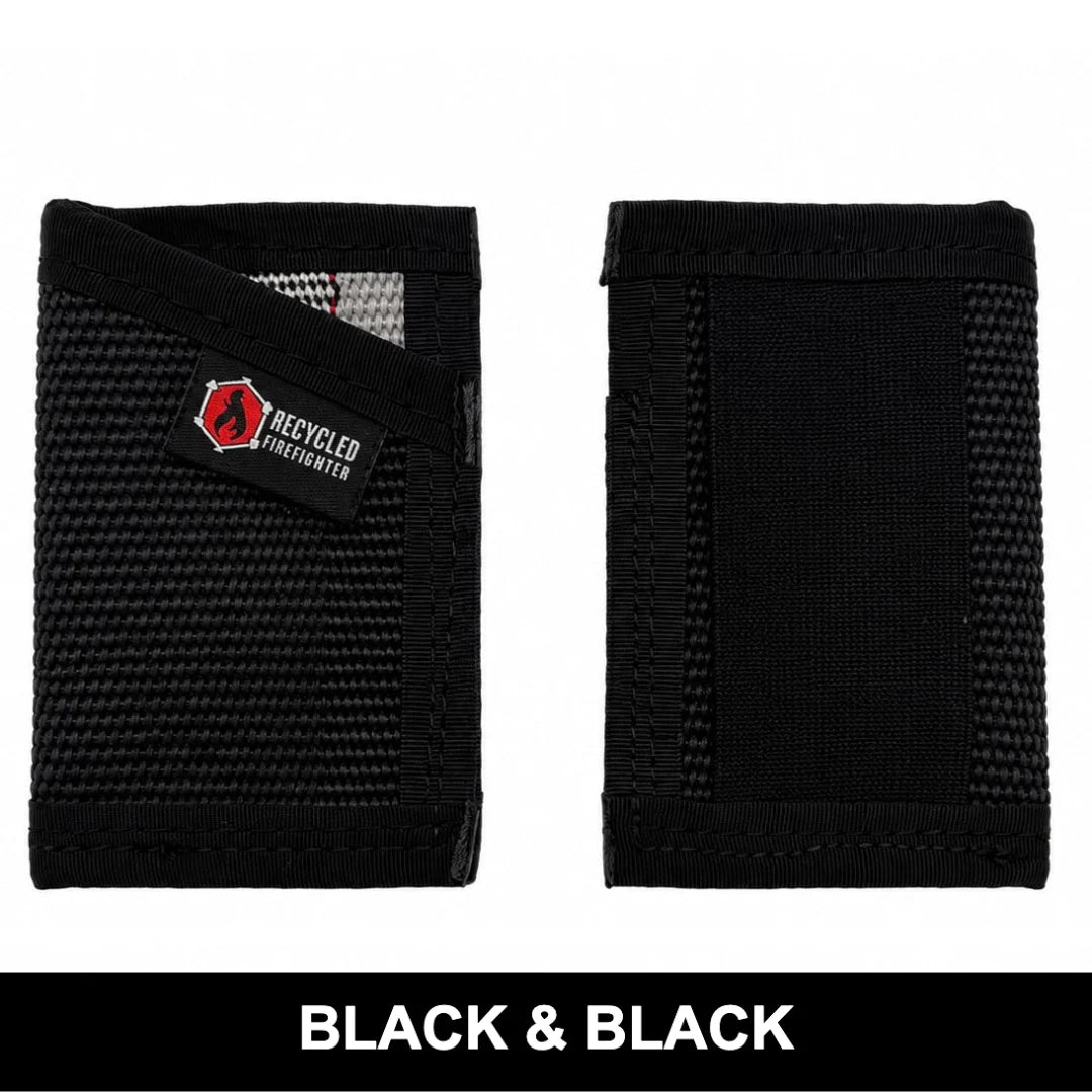 All-black Sergeant Wallet by Recycled Firefighter in stealth configuration. Fire hose construction maintains low profile in any environment.