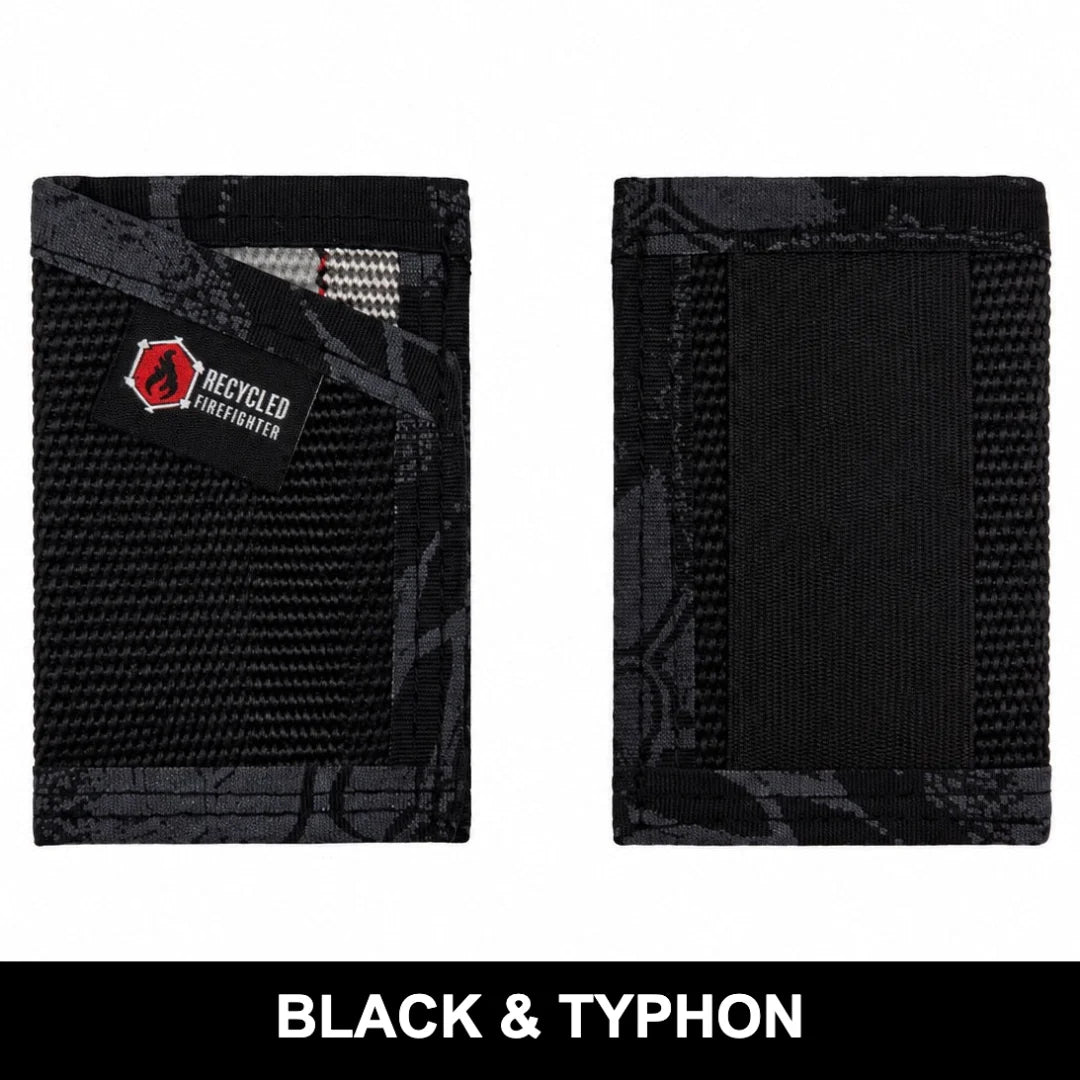Black exterior with typhon interior Sergeant Wallet. Recycled Firefighter combines understated appearance with advanced camouflage lining.