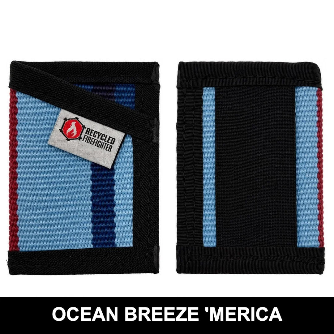 Ocean Breeze Merica limited edition Sergeant Wallet from Recycled Firefighter. Coastal-inspired patriotic colorway celebrates service with unique styling.