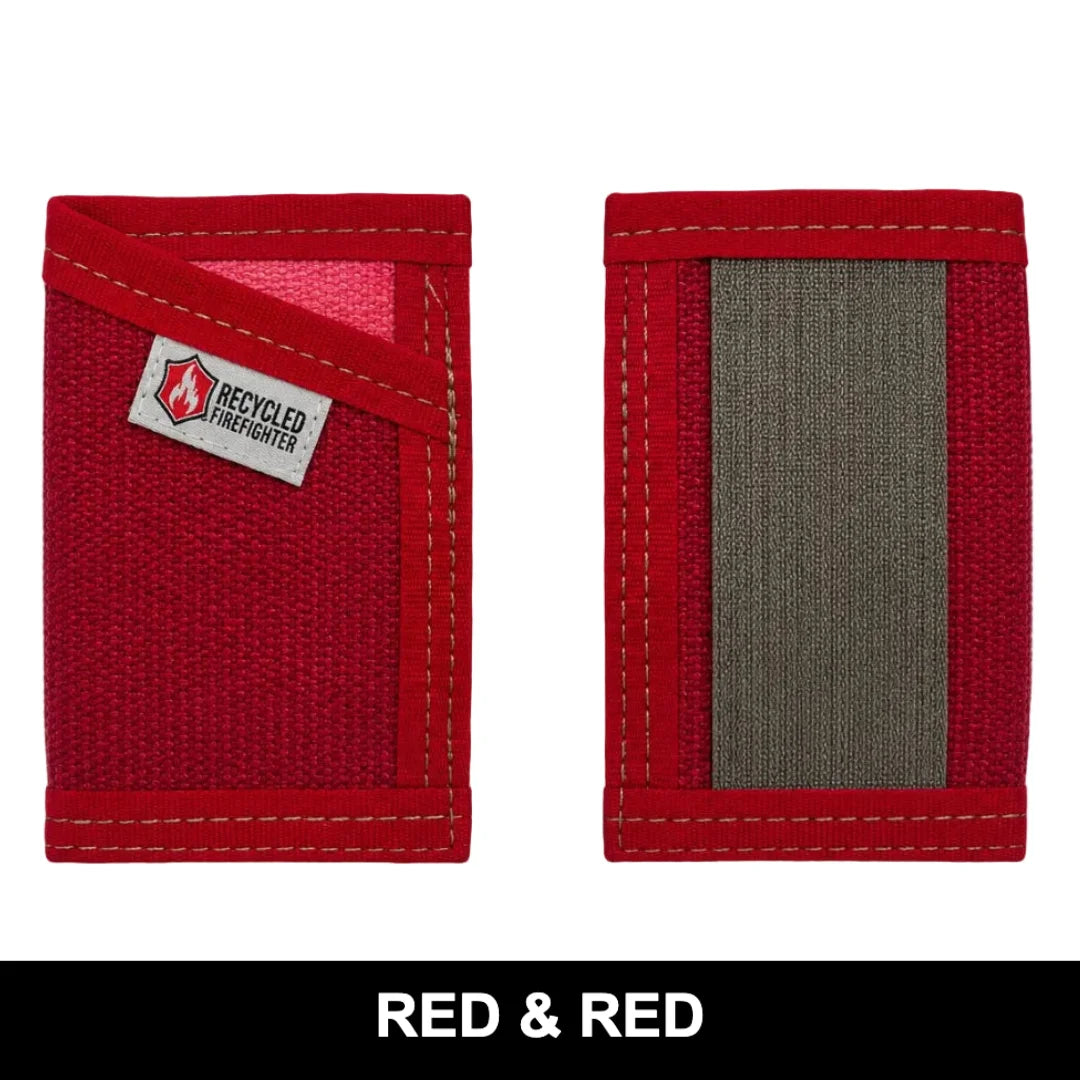 Red & Red Sergeant Wallet made from repurposed fire hose with a bold monochrome look, slim front-pocket fit, and durable everyday card storage.