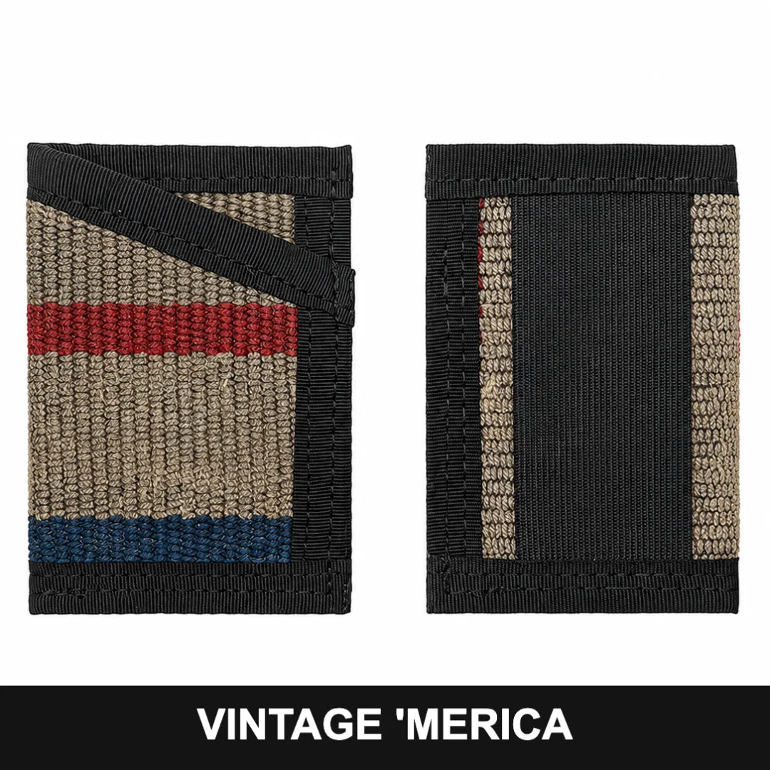 Limited Edition Merica Sergeant Wallet by Recycled Firefighter. Patriotic fire hose design honors American first responders with red, white, and blue styling.