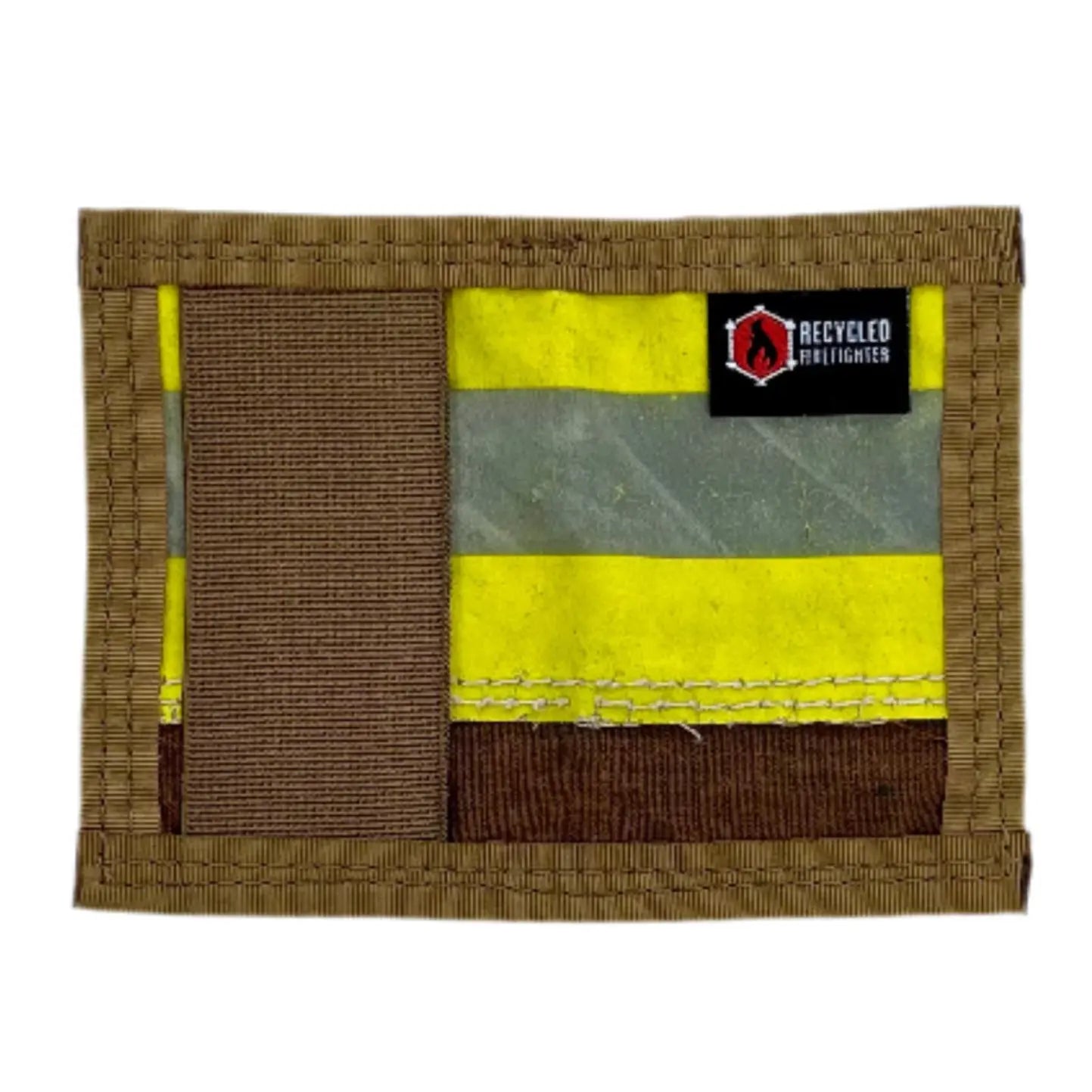 Safety stripe coyote Rookie Wallet by Recycled Firefighter. Desert-ready bunker gear design maintains visibility requirements.