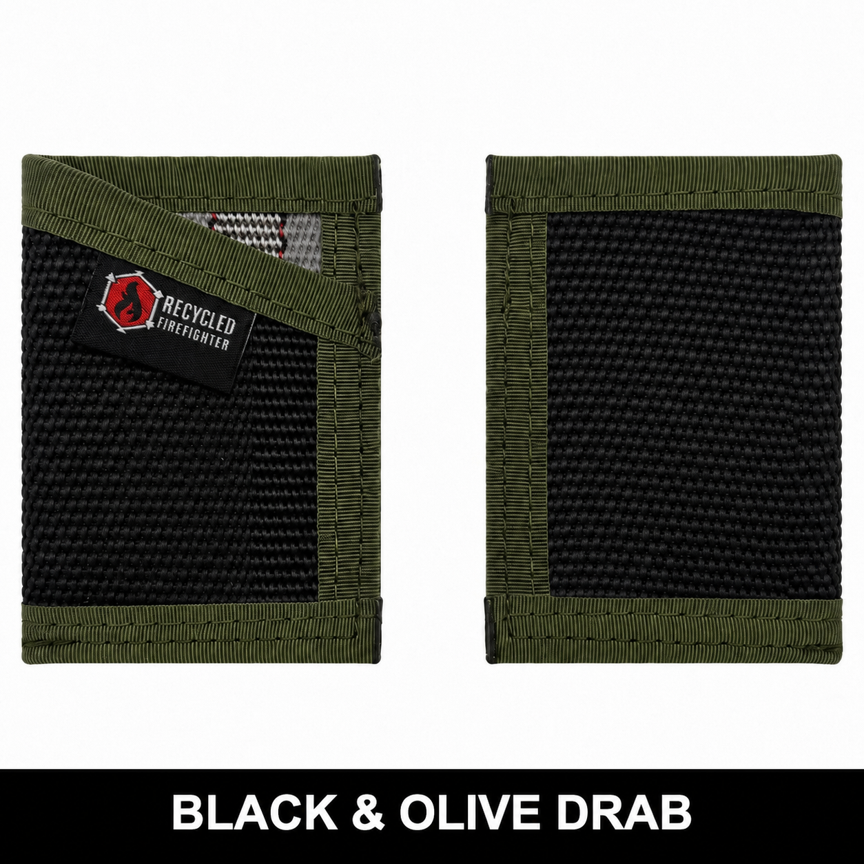 Sergeant Slim Wallet in Black fire hose with Olive Drab binding, no cash strap
