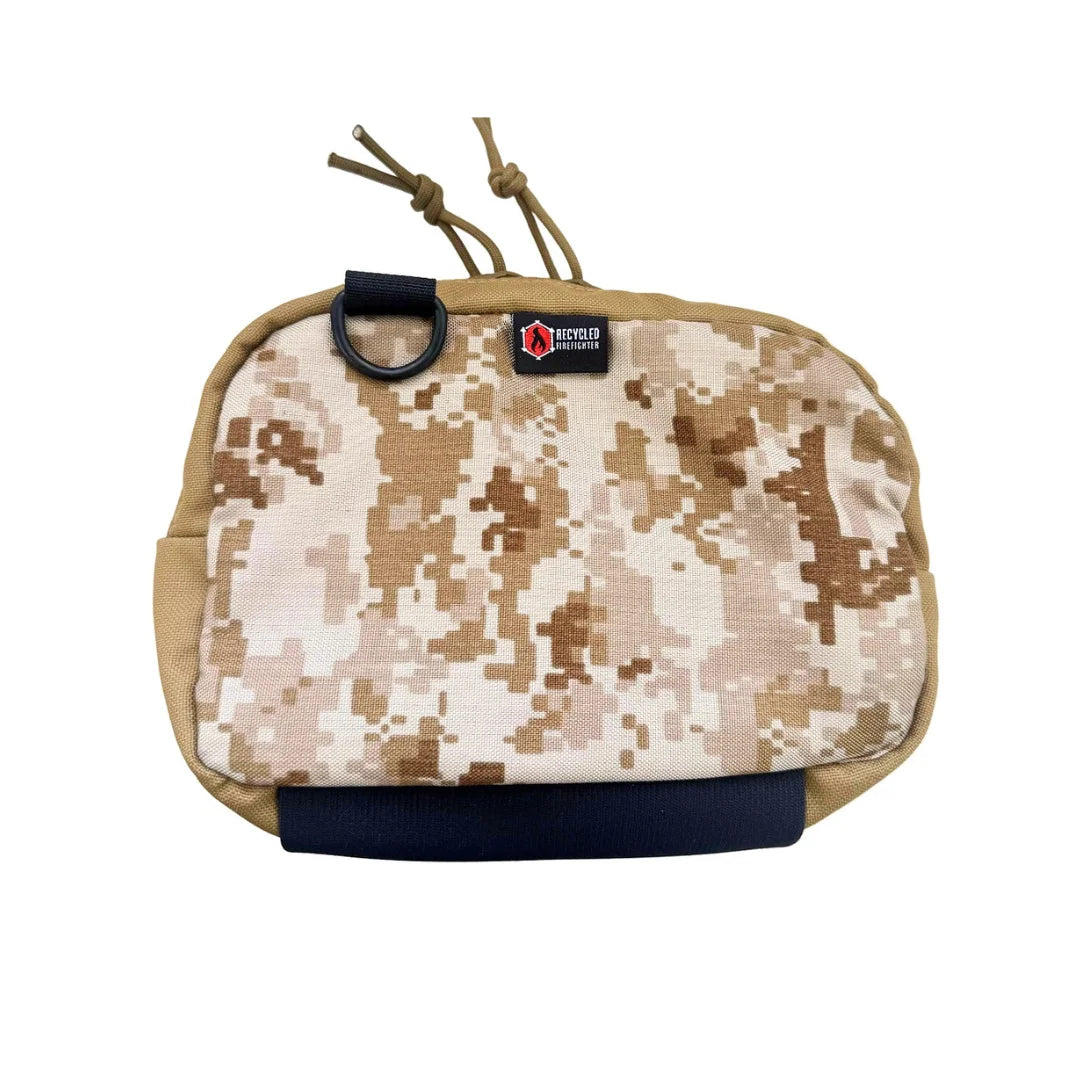 Digital desert TrailHound Fanny Pack by Recycled Firefighter. Modern pixelated camo adapts to rocky, arid terrain.