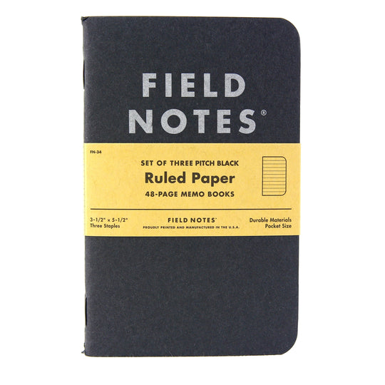 Field Notes Notebook Black Ruled 3Pack