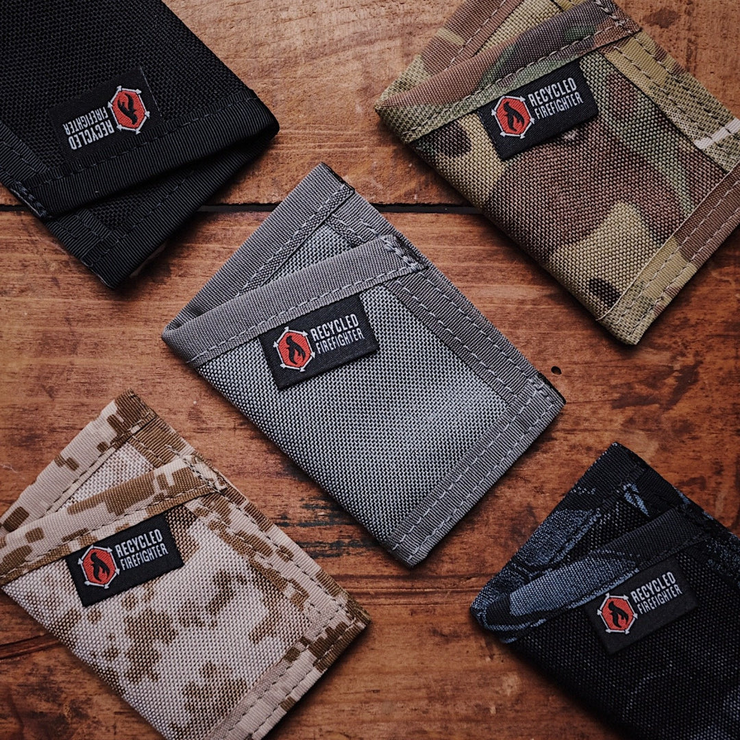 Front Pocket Wallet Wallet Foliage, Typhon, Digital Desert, Multicam, and Black Recycled Firefighter