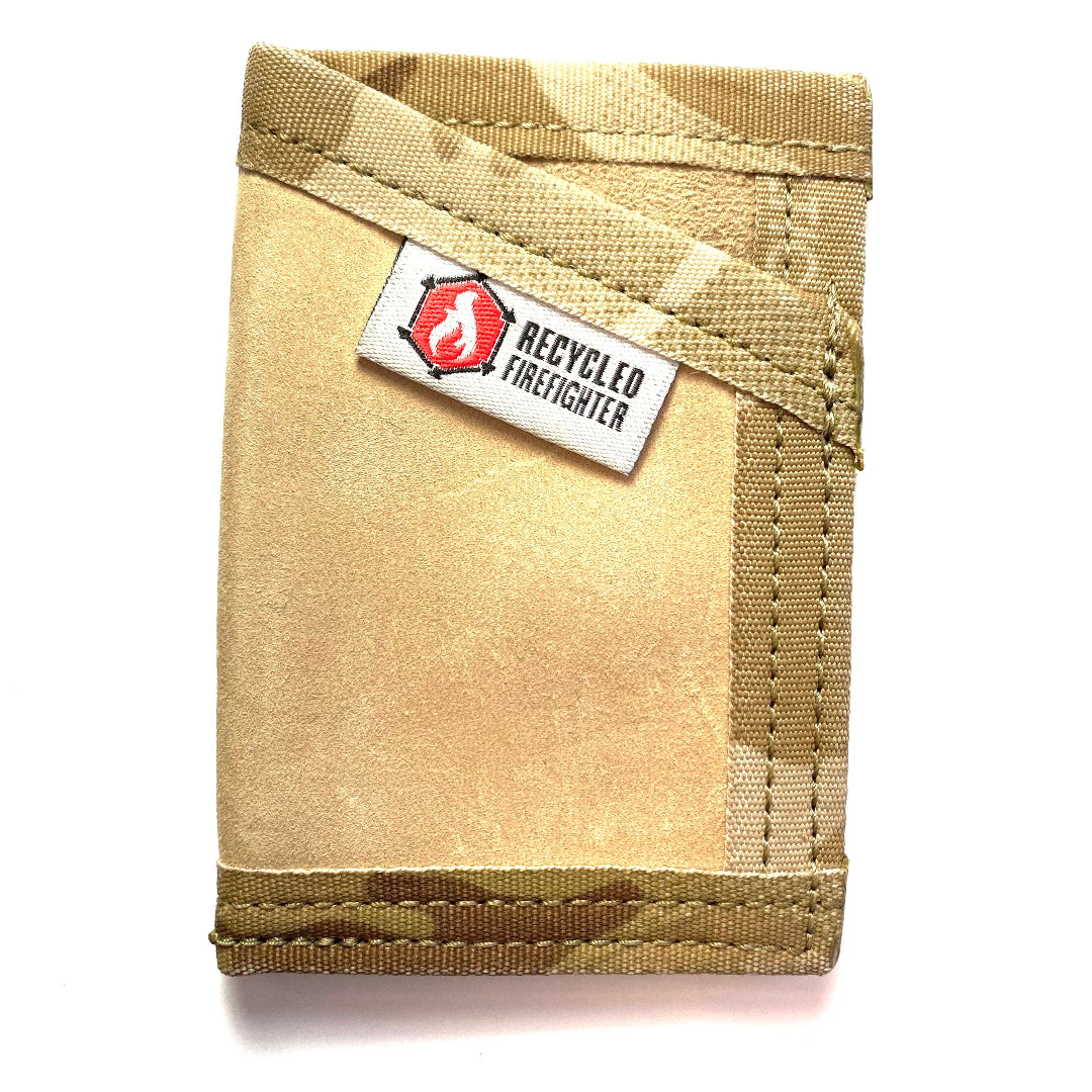 the sergeant wallet leather tan and multicam arid with white background recycledfirefighter