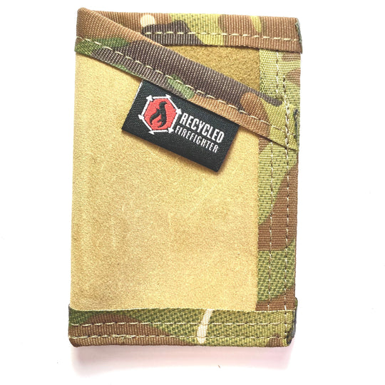 the sergeant wallet leather tan and multicam with white background recycledfirefighter